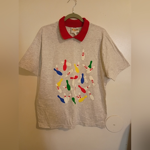Morning Sun Tops - VTG Morning Sun Women's Colorful Bowling Pin Graphic Tee Sz L